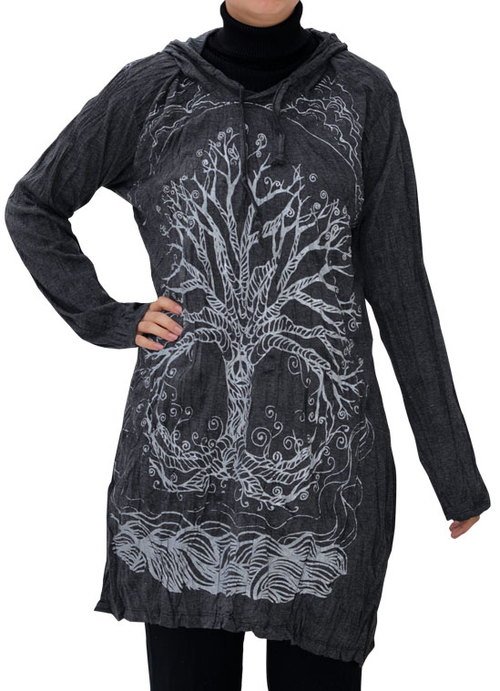 BLACK TREE OF LIFE HOODIE DRESS