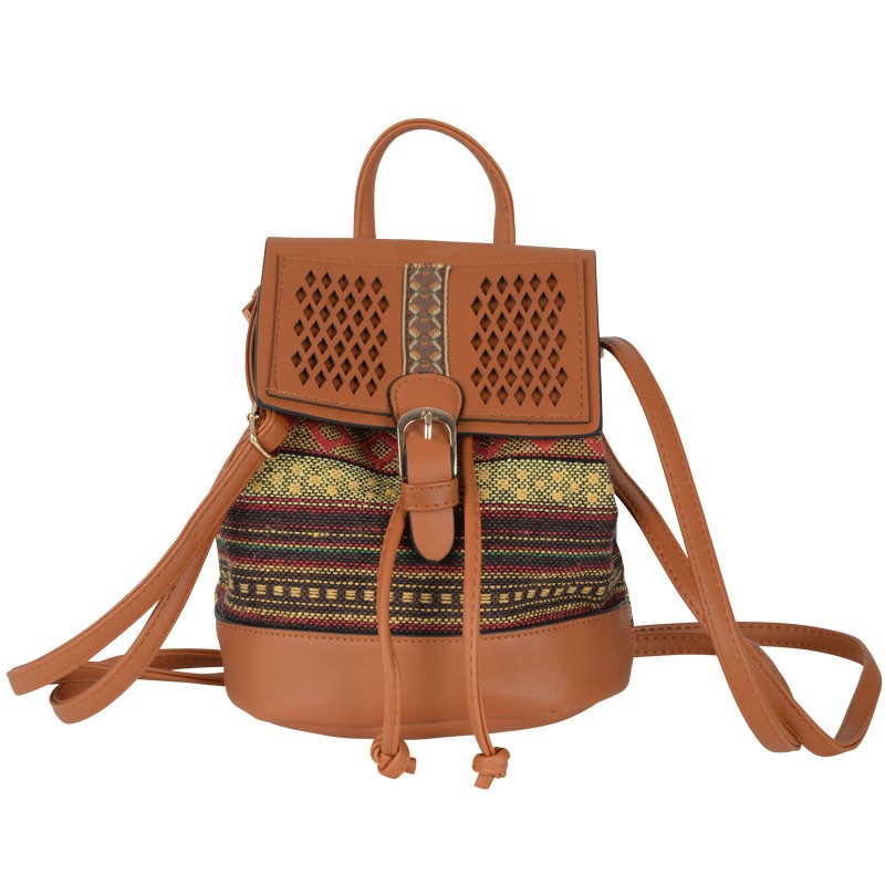 SMALL MULTI STRIPE BROWN & VEGAN LEATHER BACKPACK