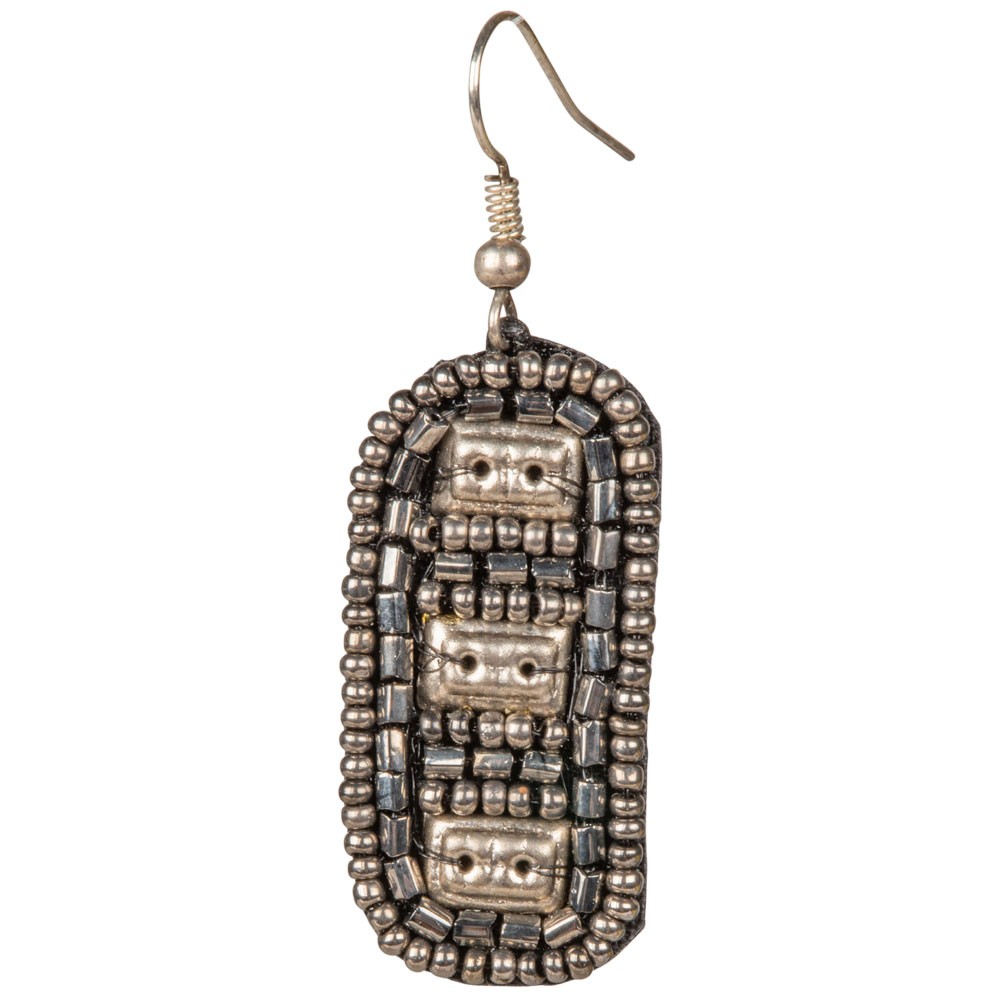 PEWTER RECTANGLE BEADED EARRINGS