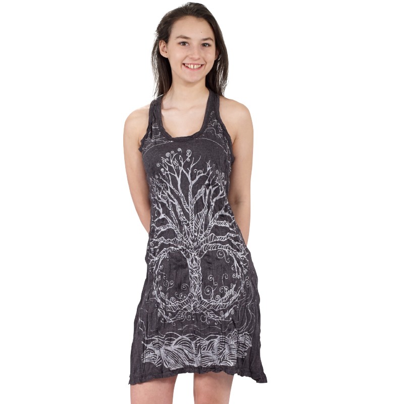 BLACK TREE OF LIFE TANK DRESS