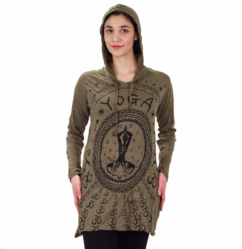 GREEN LONG SLEEVE YOGA HOODIE DRESS