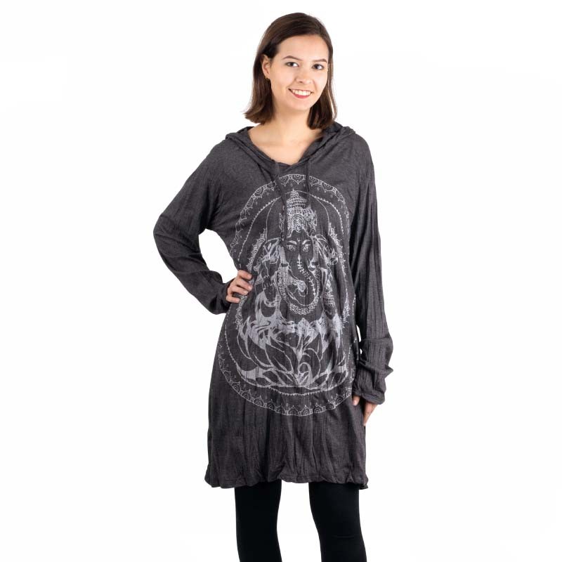 BLACK GANESH HOODIE DRESS