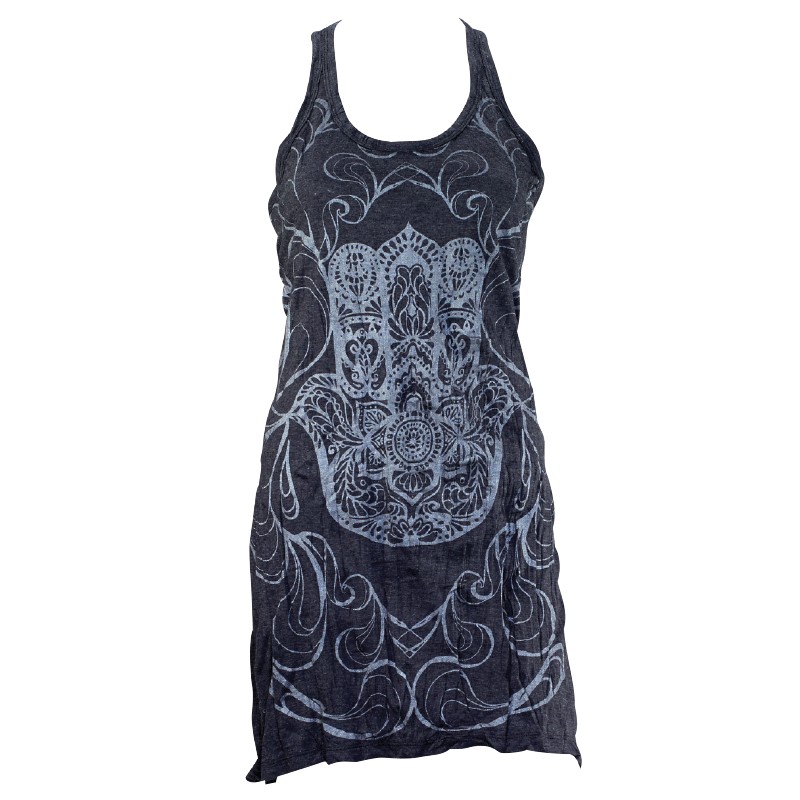 BLACK SMOKY HAMSA TANK DRESS