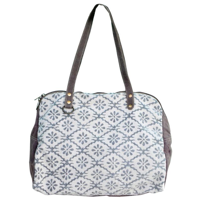 WHITE CANVAS PATTERN TOTE