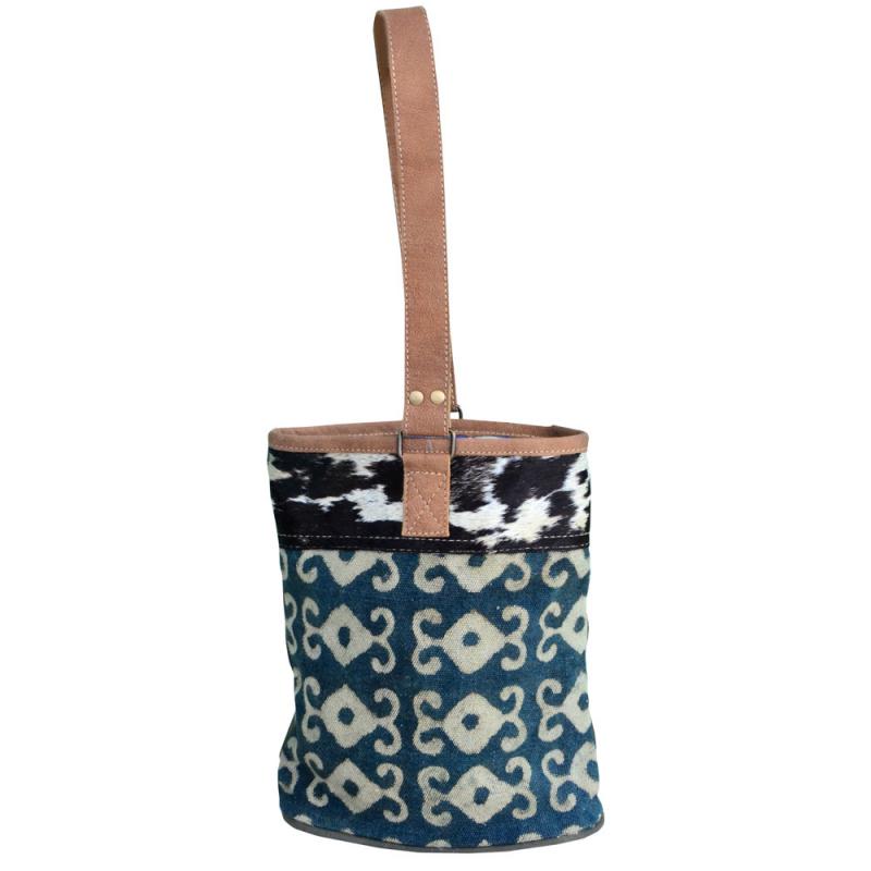 BLUE AND WHITE DIAMOND PRINT DOUBLE WINE BAG