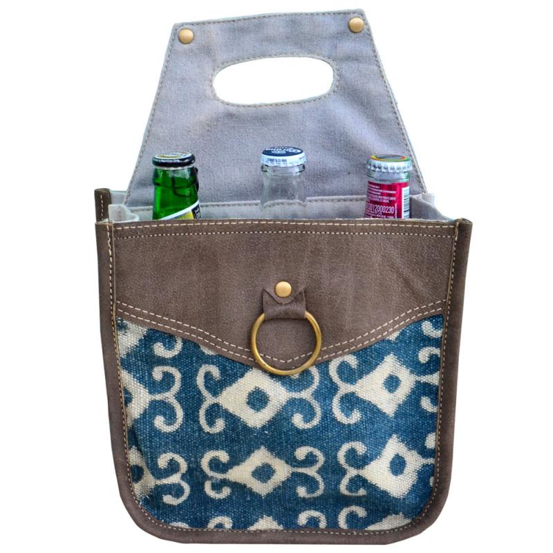 BLUE CANVAS PATTERN BEER CARRIER