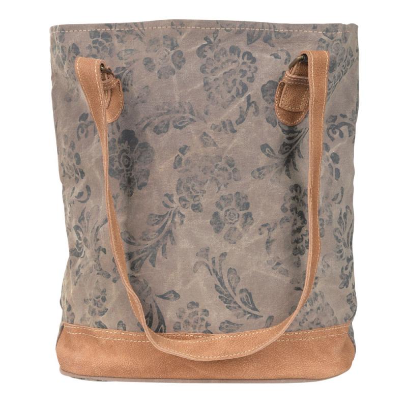 BROWN CANVAS WITH BLACK FLORAL PRINT SHOULDER BAG