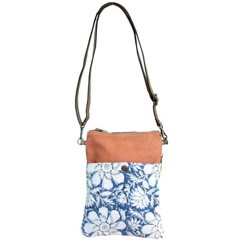 BLUE CANVAS AND FLOWERS SHOULDER BAG