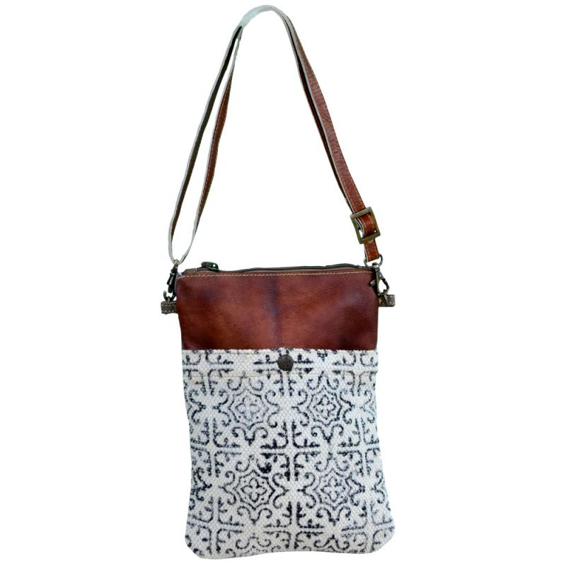 WHITE CANVAS PATTERN SHOULDER BAG