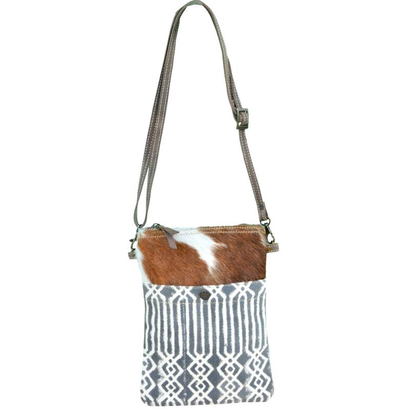 WHITE CANVAS PATTERN WITH FUR SHOULDER BAG