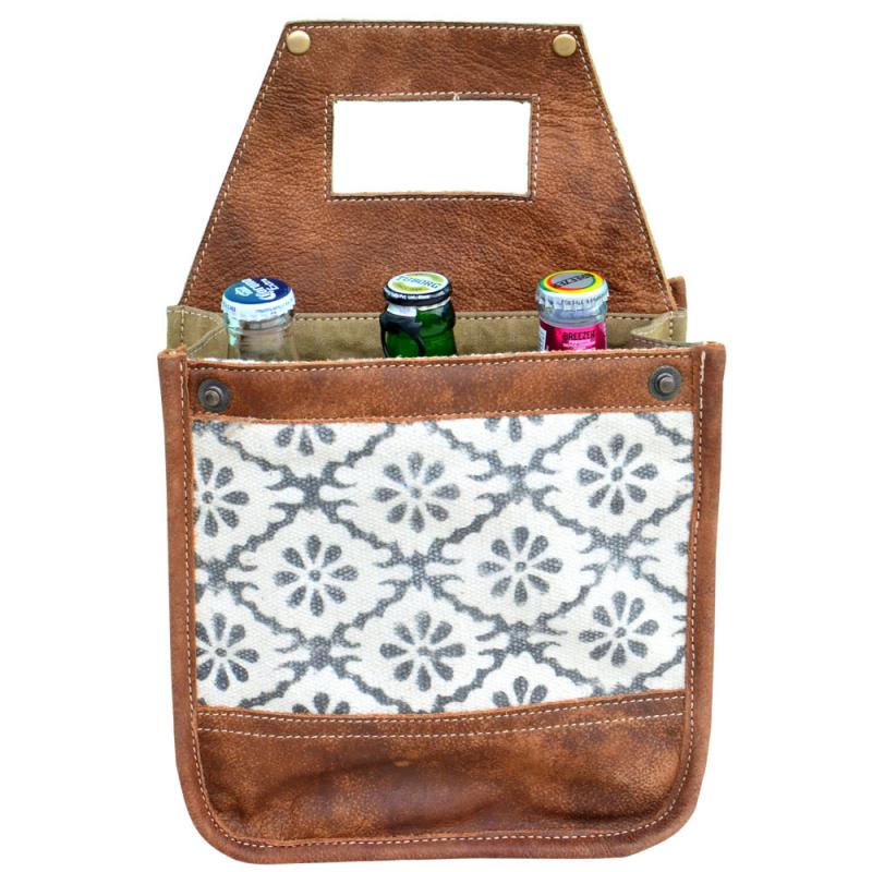 WHITE CANVAS PATTERN BEER CARRIER