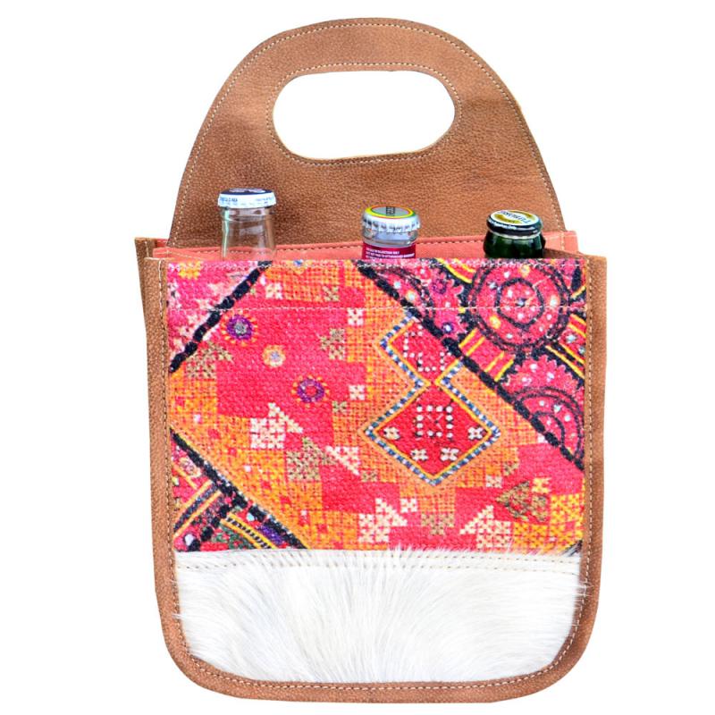 RECYCLED FABRIC PINK & ORANGE PATTERN BEER CARRIER