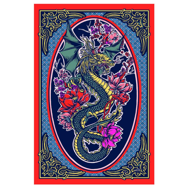 DRAGONS FLOWERS 3D TAPESTRY