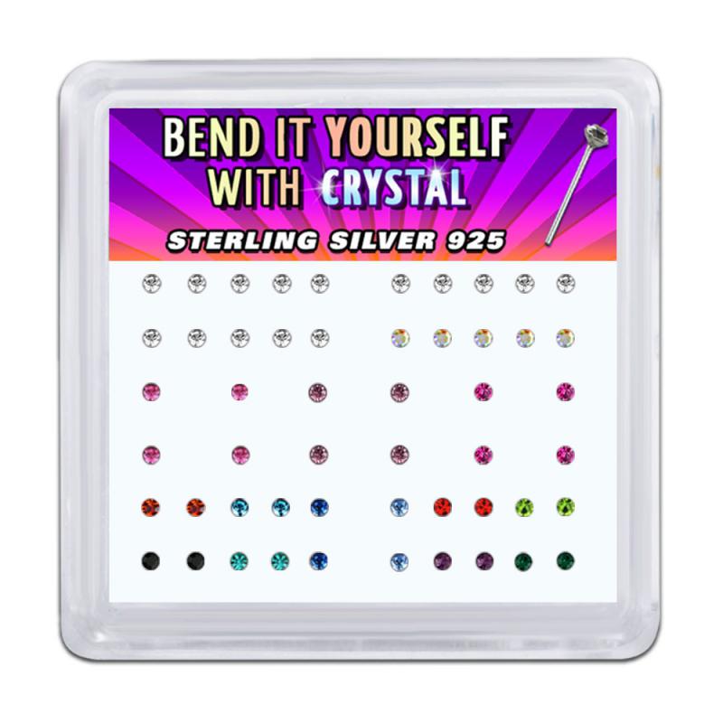 52 PIECE DISPLAY - SILVER BEND IT YOURSELF WITH COLORED CRYSTALS