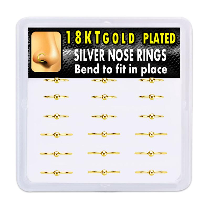 18 PIECE DISPLAY - 18K GOLD PLATED N0SE HOOPS