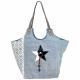 BLUE CANVAS WITH FUR STAR TOTE