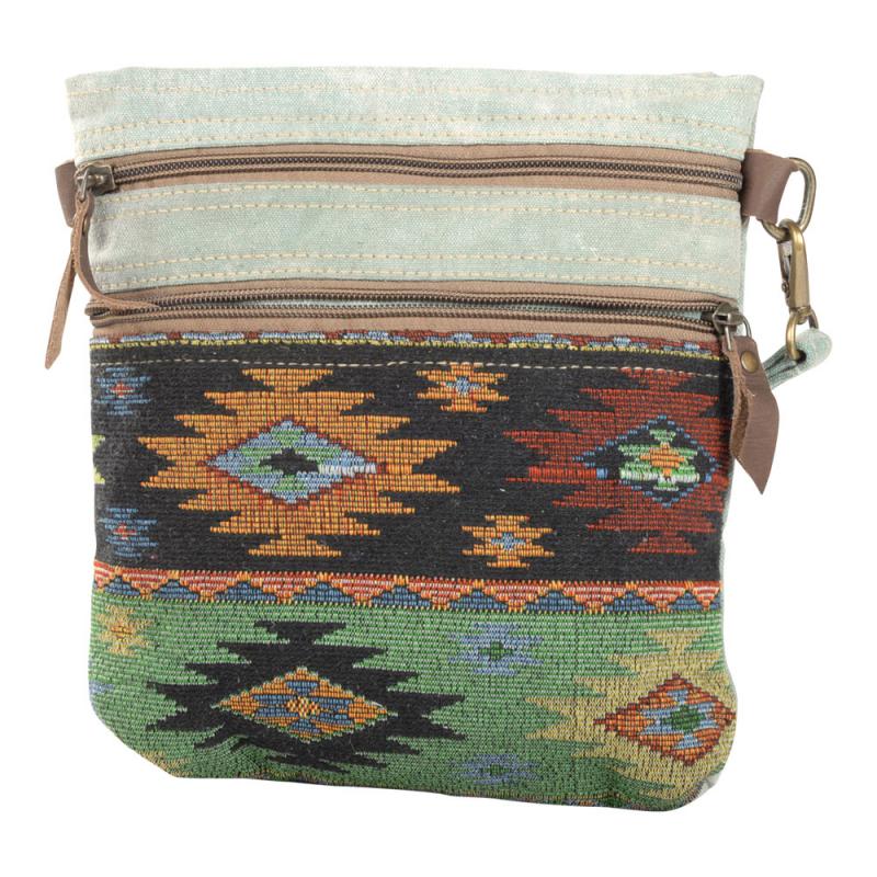 DOUBLE ZIPPER LIGHT GREEN RUG CROSSBODY