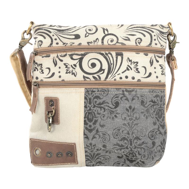 DOUBLE ZIPPER FLORAL PRINT SHOULDER BAG