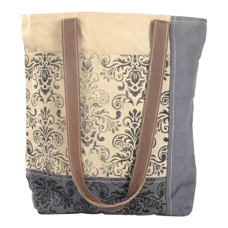 GREY AND TAN FLORAL TOTE