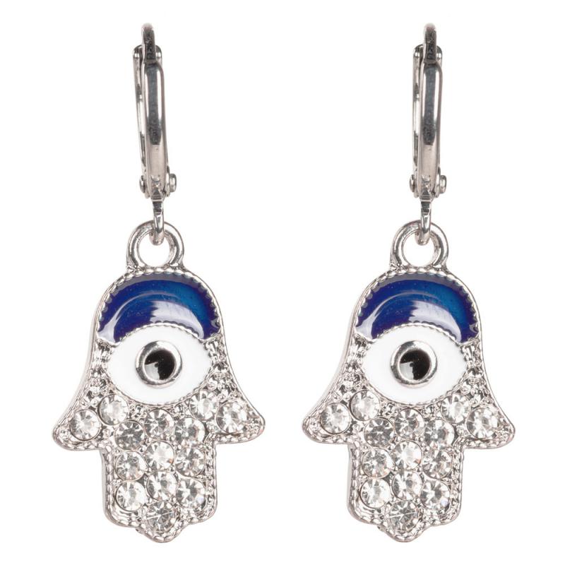 SILVER EVIL EYE HAMSA EARRINGS