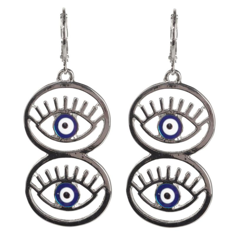 SILVER DOULBE EVIL EYE EARRINGS