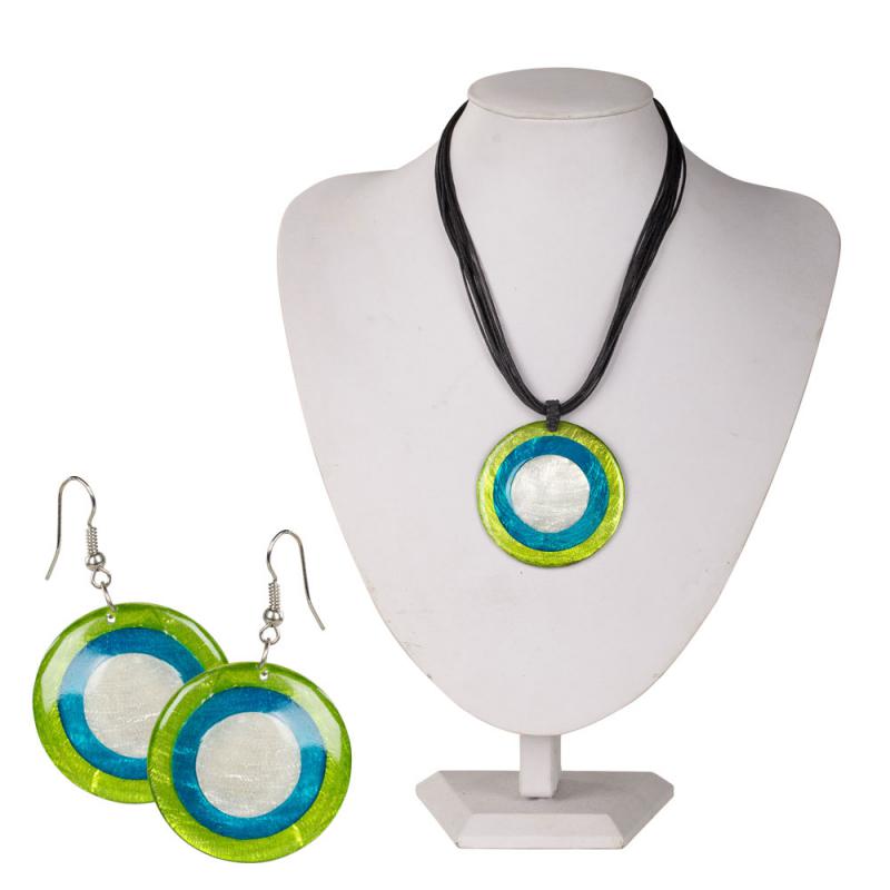 GREEN/BLUE/WHITE NECKLACE AND EARRING SET