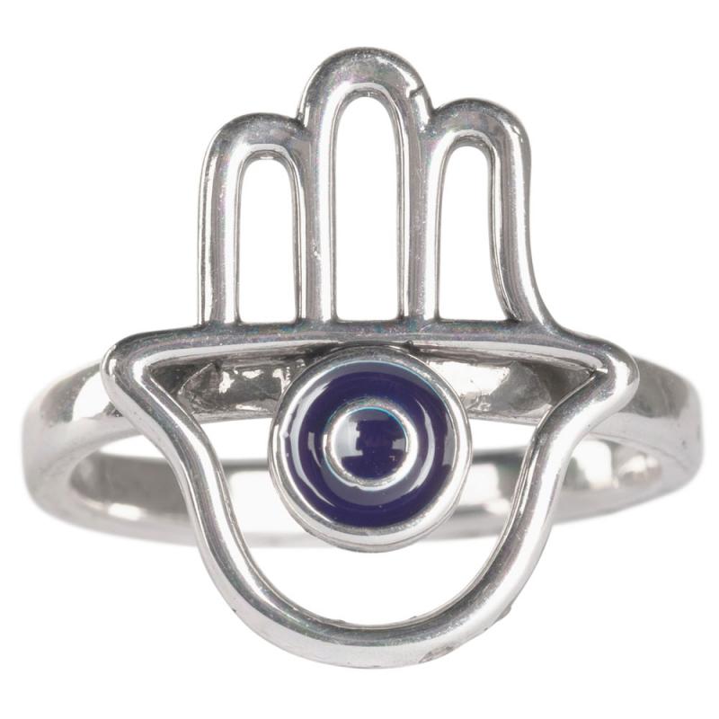 SILVER EVIL EYE HAMSA ADJUSTABLE RING