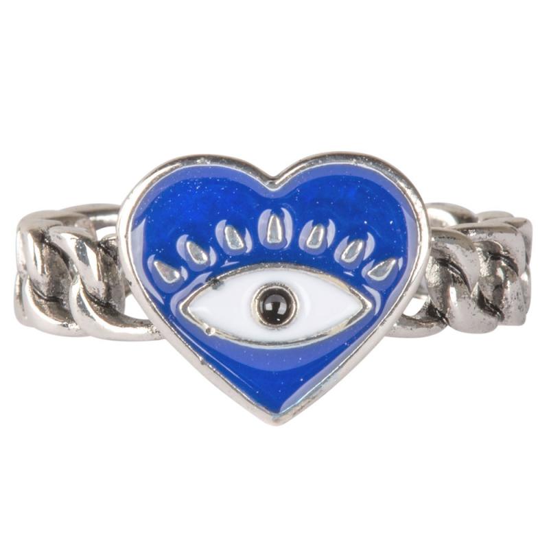 HEART EVIL EYE ADJUSTABLE RING