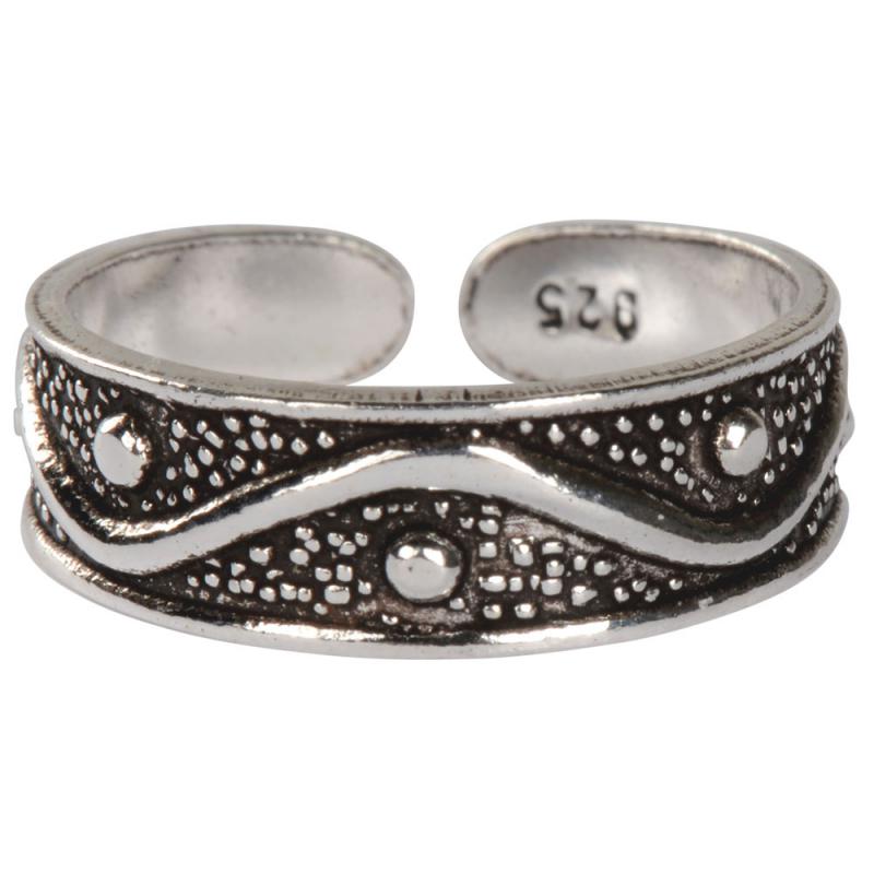 SILVER CURVES & DOTS TOE RING