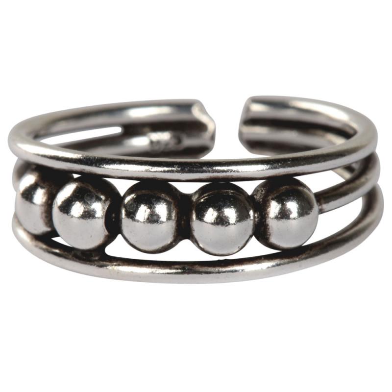 SILVER 5 BALLS TOE RING