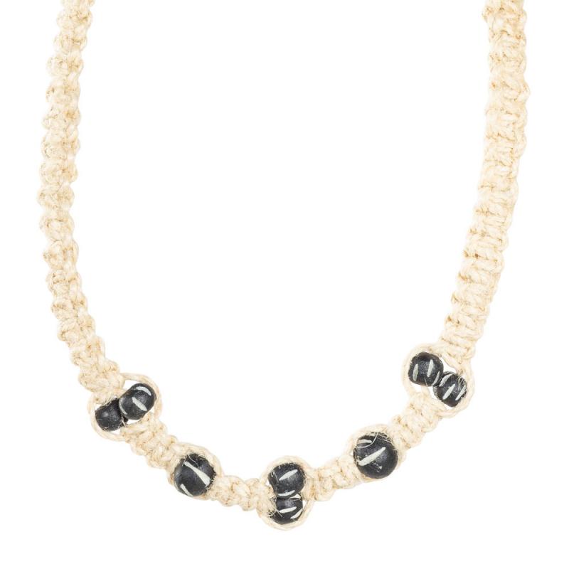 BLACK AND WHITE WIDE BEADED HEMP NECKLACE