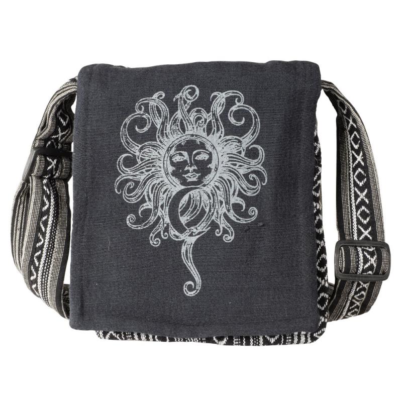 BLACK SUN & MOON CROSSBODY WITH FLAP CLOSURE