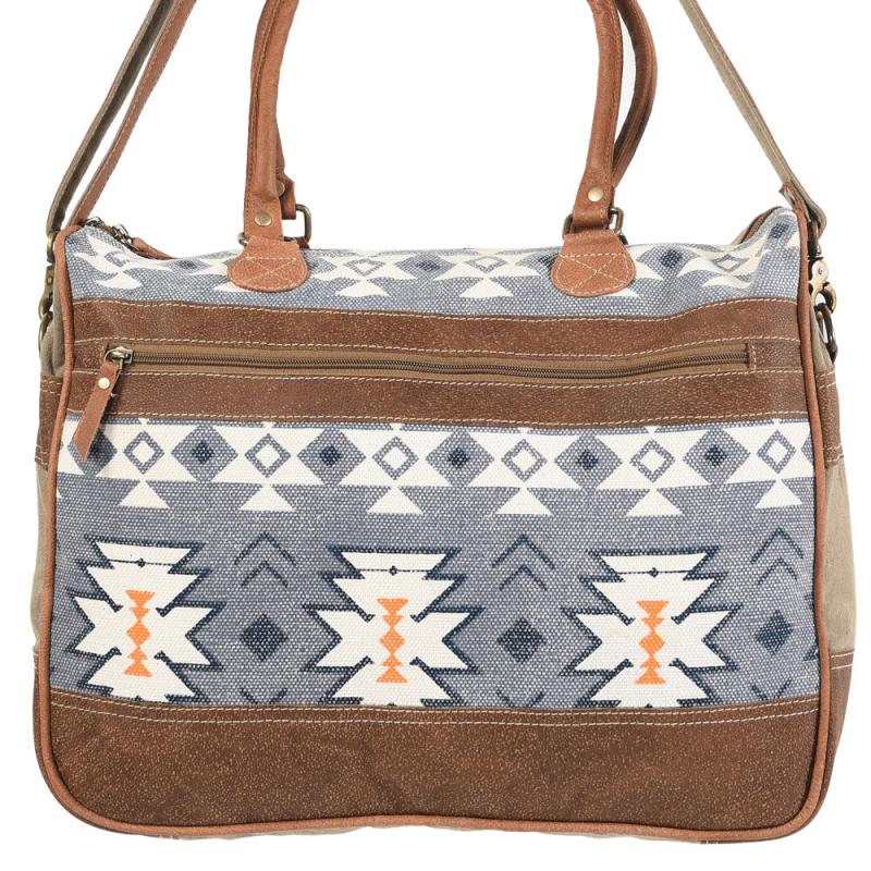 BLUE AND YELLOW MESSENGER BAG WITH CANVAS AND RUG