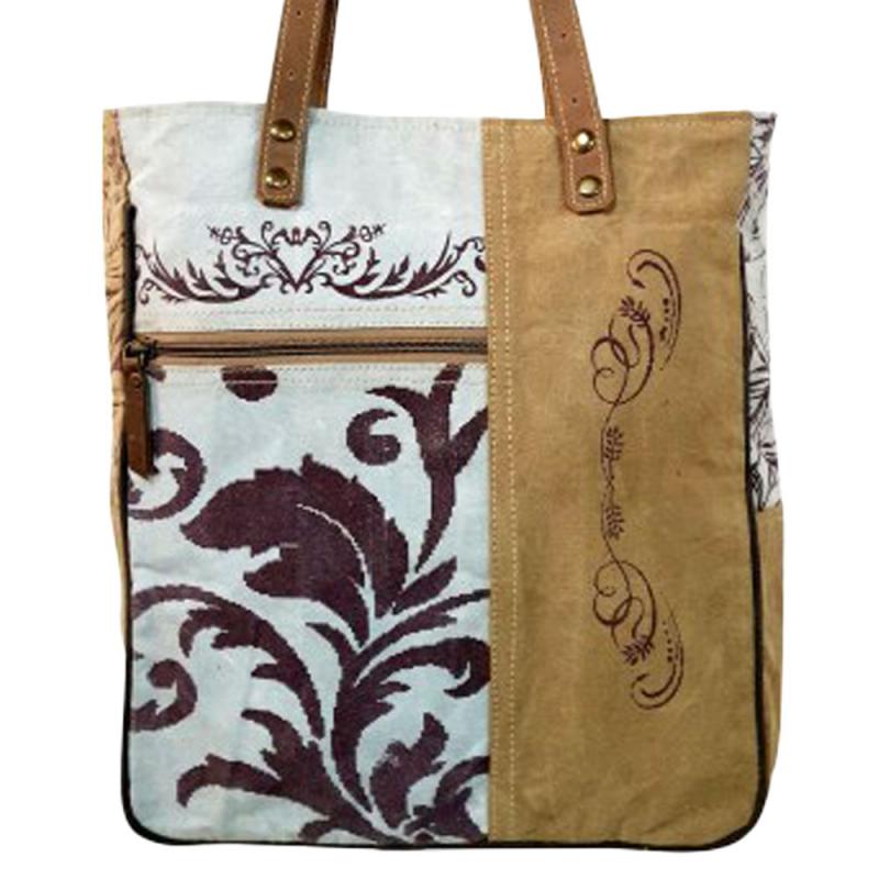 LIGHT BLUE AND BROWN TOTE