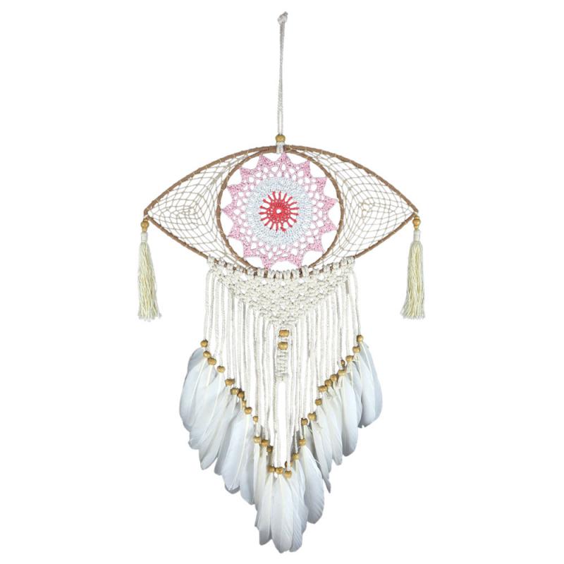 PINK AND WHITE DREAMCATCHER WITH CROCHET EYE