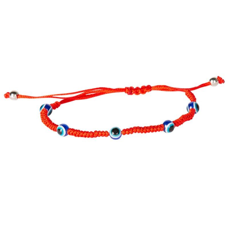 RED ADJUSTABLE 5 EVIL EYE BRACELET