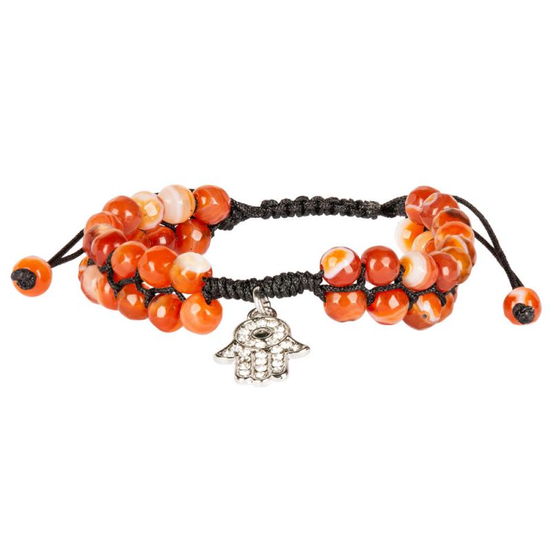 ADJUSTABLE RED AGATE BRACELET WITH HAMSA PENDANT