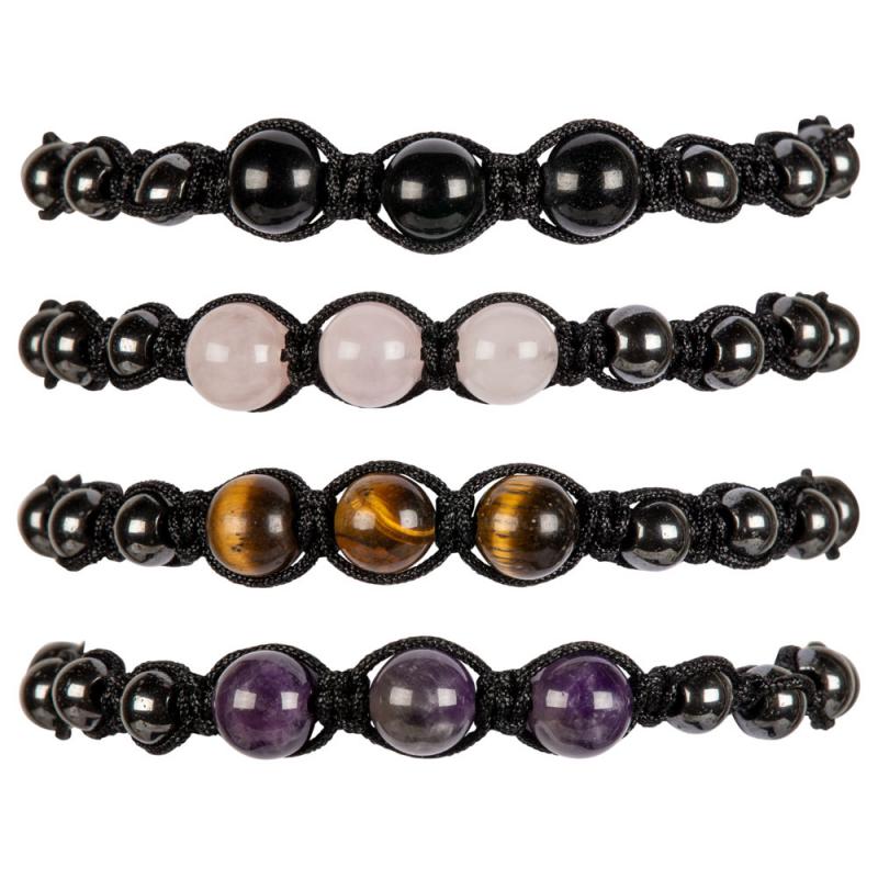 ADJUSTABLE HEMATITE & GEMSTONE BEADED BRACELET