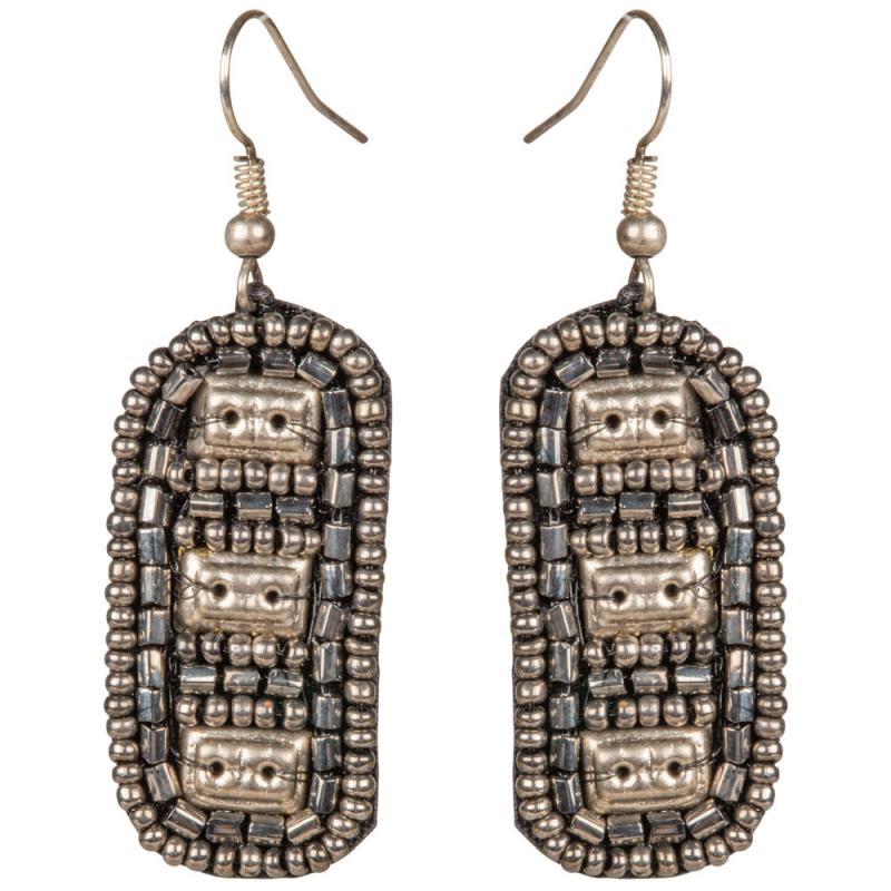 PEWTER RECTANGLE BEADED EARRINGS