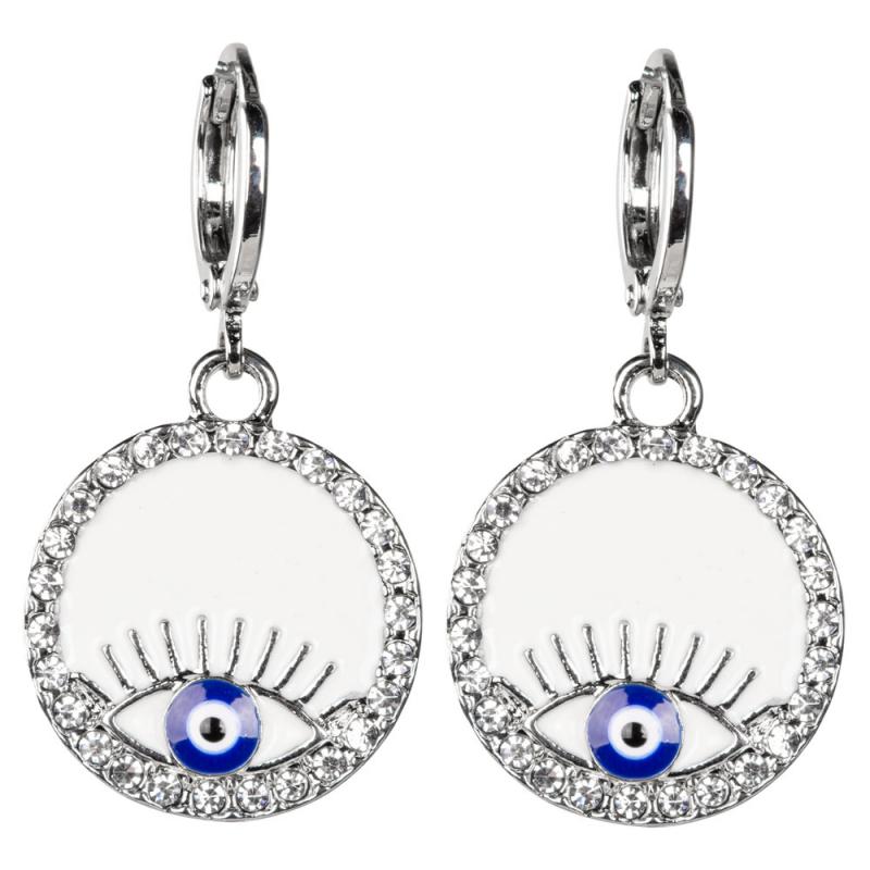 EVIL EYE EARRINGS WITH RHINESTONES AND SILVER FINISH