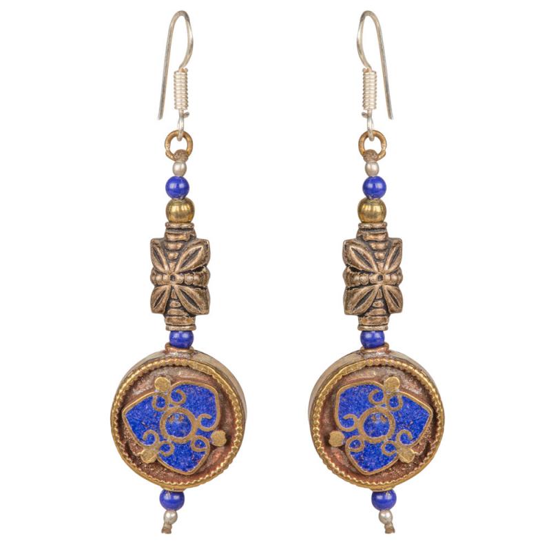 LAPIS ROUND BRASS INLAID FLOWE