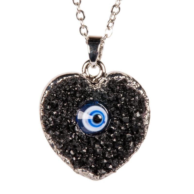 BLACK DRUZY EVIL EYE NECKLACE