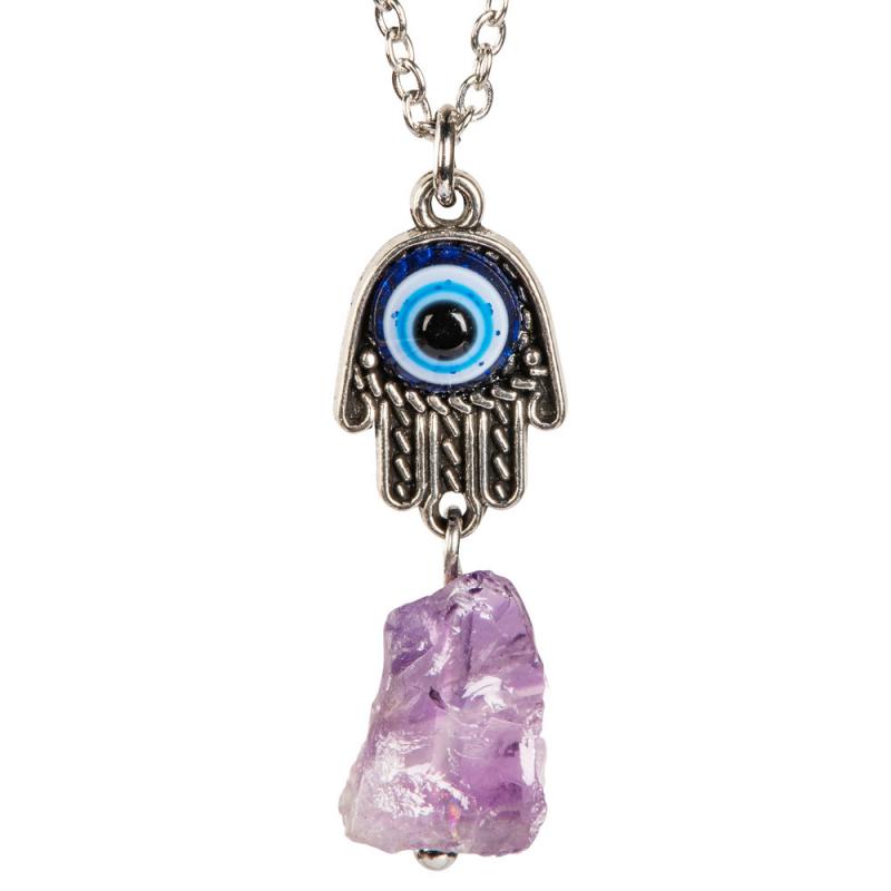 EVIL EYE HAND WITH ROUGH STONE NECKLACES