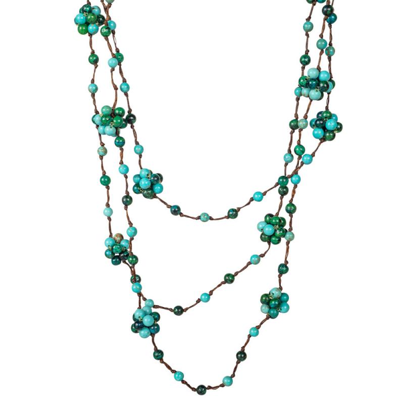 TURQUOISE LONG 3 STRAND BEADED NECKLACE