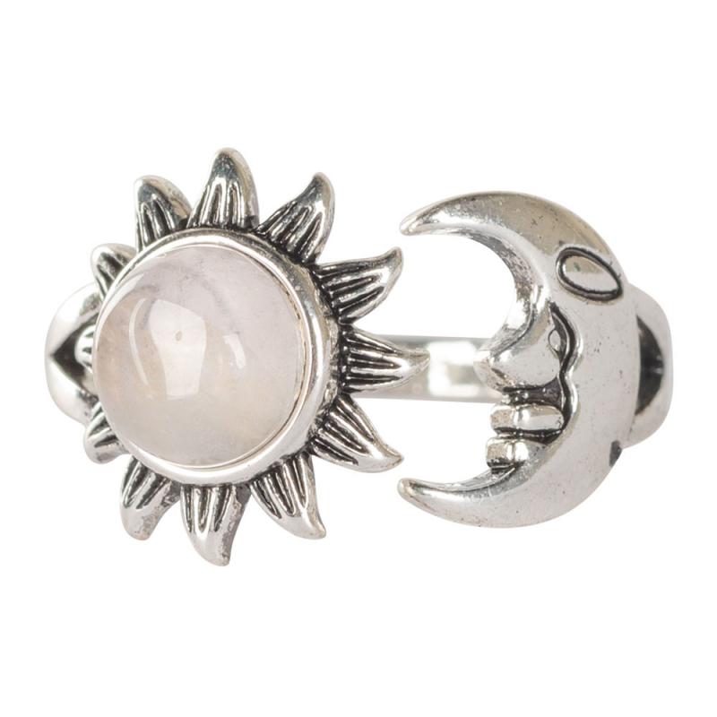 ROSE QUARTZ SUN & MOON ADJUSTABLE RING