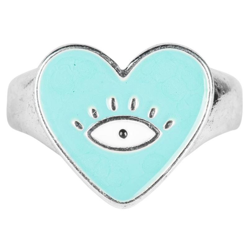 HEART EVIL EYE ADJUSTABLE RING