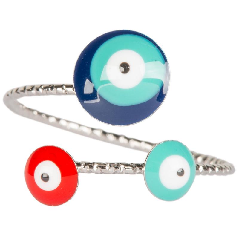 3 EVIL EYE ADJUSTABLE WIRE RING