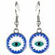 ROUND BLUE EVIL EYE EARRINGS WITH SILVER FINISH