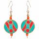 CORAL/TQ ROUND BRASS INLAID NEPALI EARRINGS