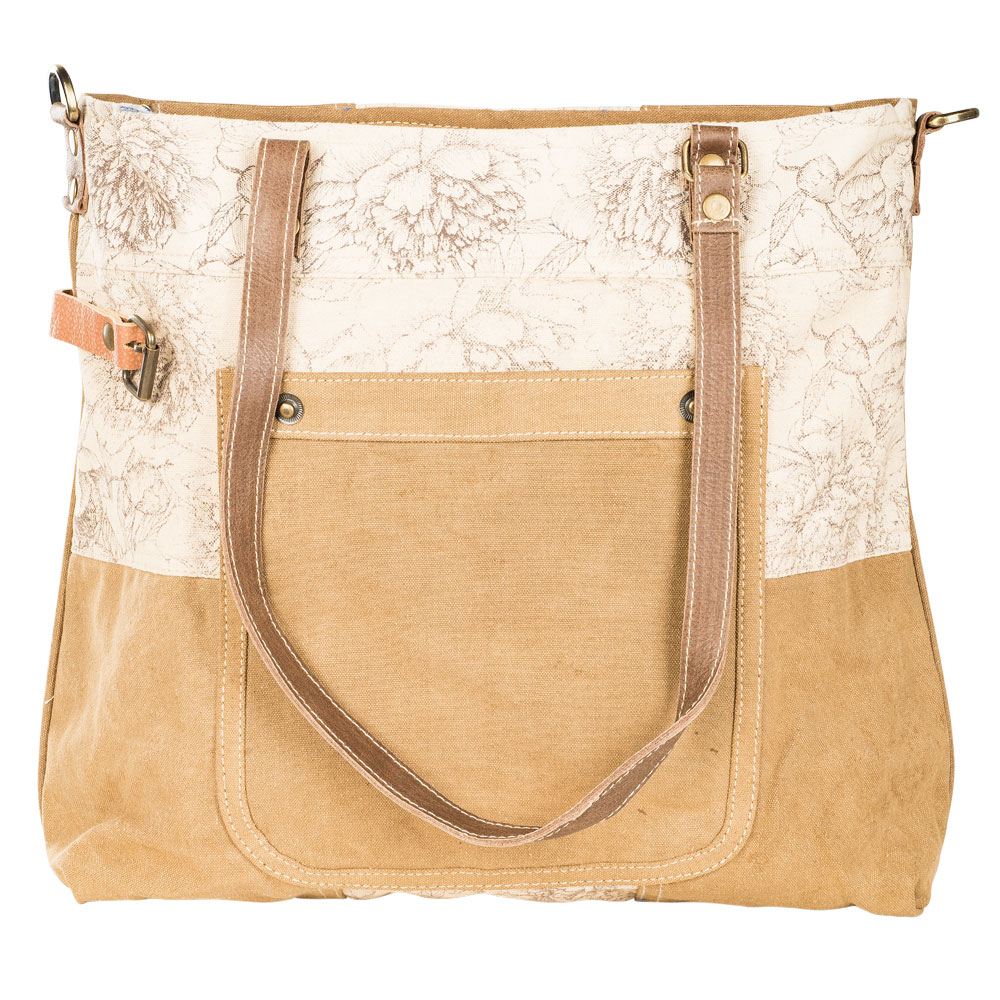 CINNAMON FLORAL TOTE WITH FRONT POCKET